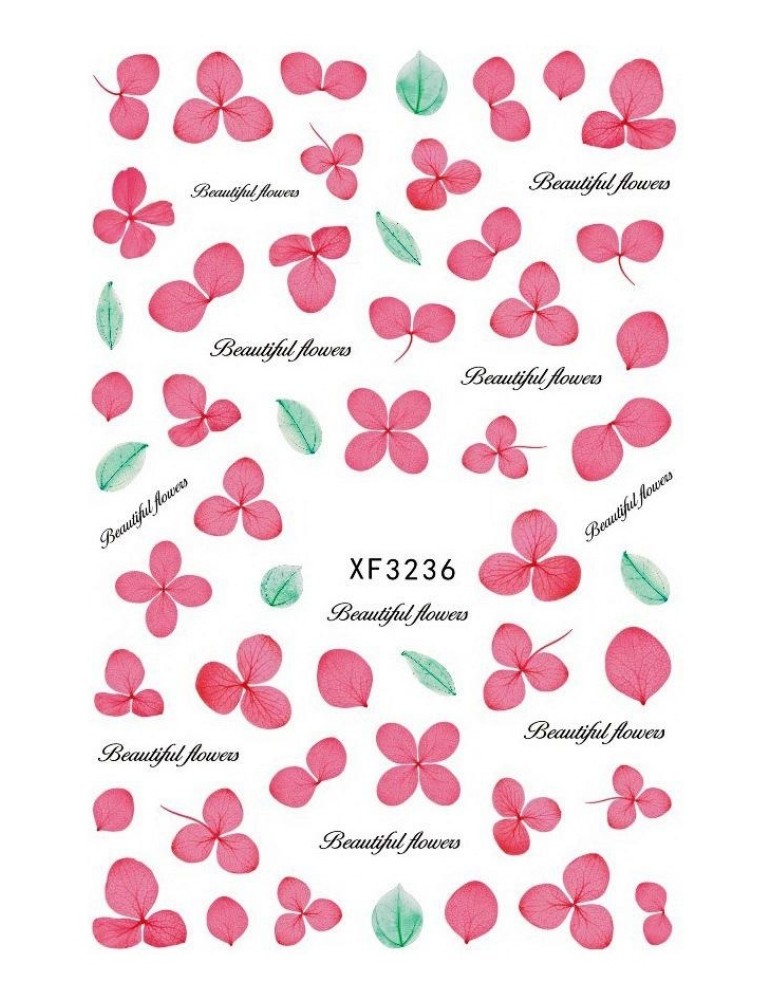 Αυτοκόλλητα Νυχιών με Φούξια Λουλούδια XF3236
