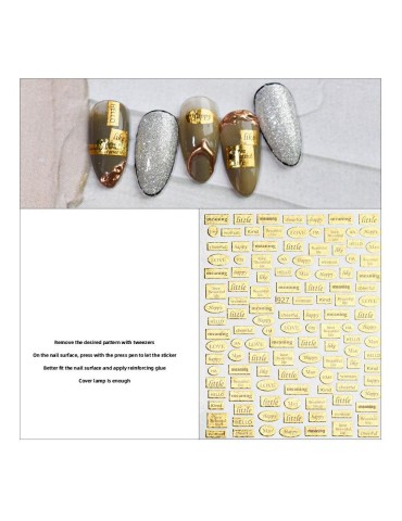 Αυτοκόλλητα Νυχιών με διάφορες Λέξεις σε Χρυσό χρώμα 927